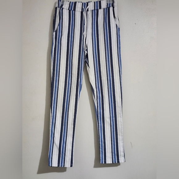 Striped Blue and White Women's Pants - Picture 1 of 5